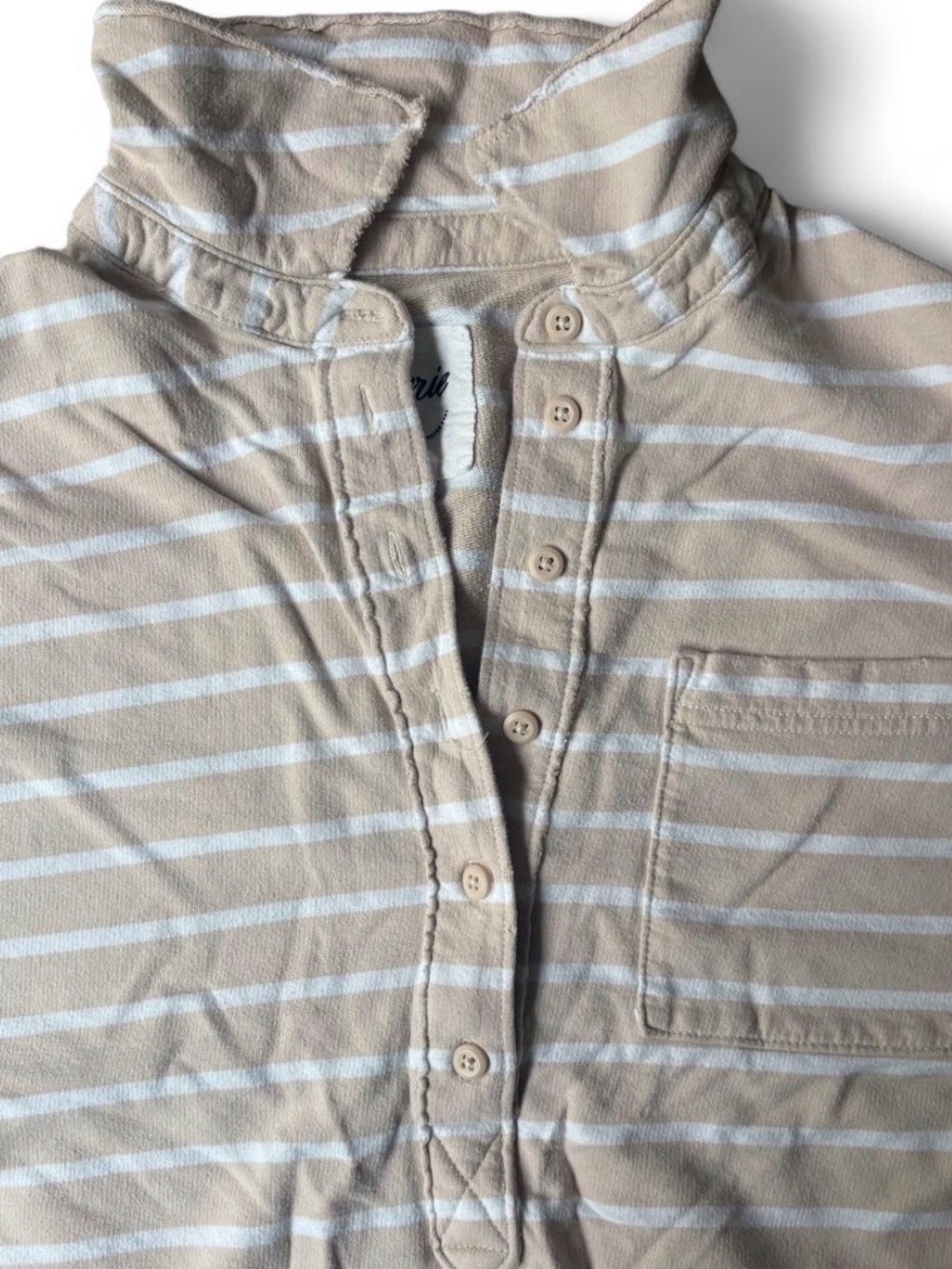 Aerie Tan Striped Button Up Collar Pullover Sweatshirt Henley XS